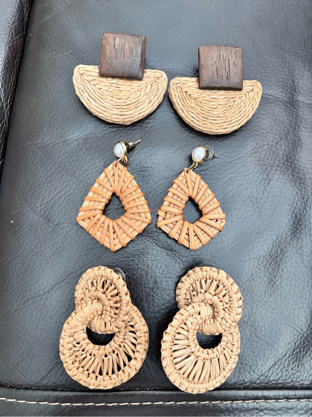 SHEIN Natural Beige Woven Drop Earrings Trio